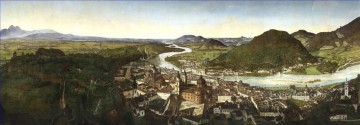 El panorama único de la ciudad JM Sattler Salzburgo Paisaje urbano austriaco Pinturas al óleo
